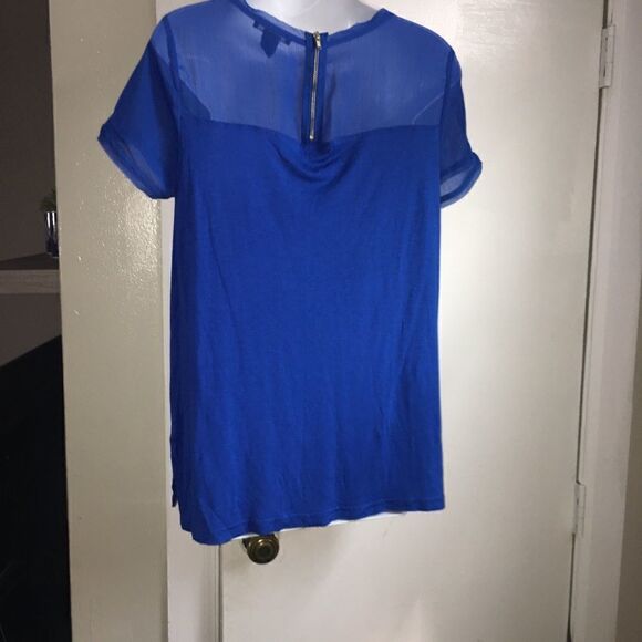 H&M Blue Tee with Sheer Panel & Zipper Detail-M - Picture 3 of 6